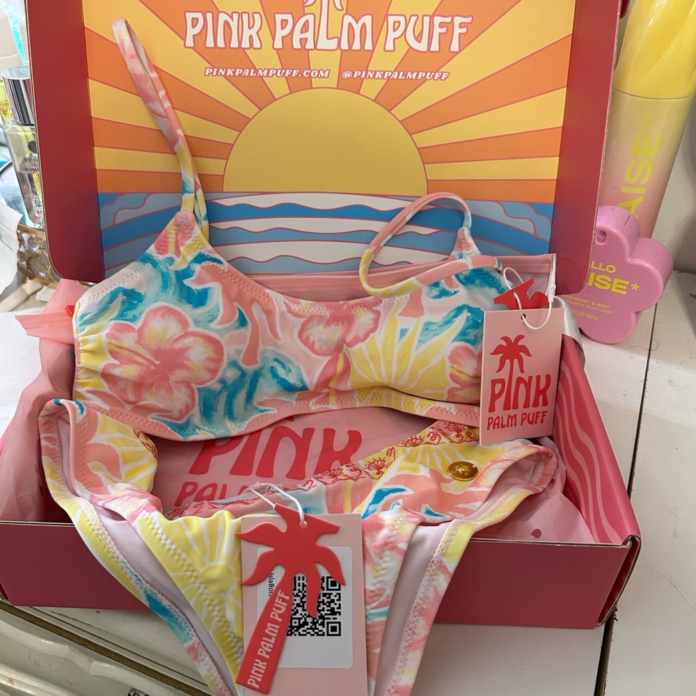 Pink Palm Puff Women's Floral Bikini Set - Multicolor